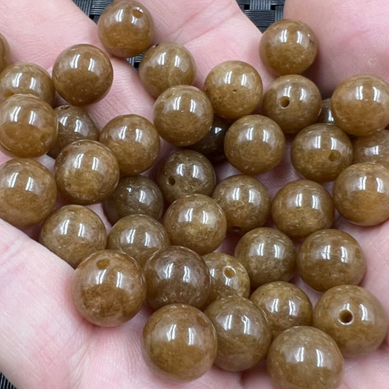 玉石散珠红糖色圆珠散珠石英岩玉散珠diy手链项链编织散珠配件珠