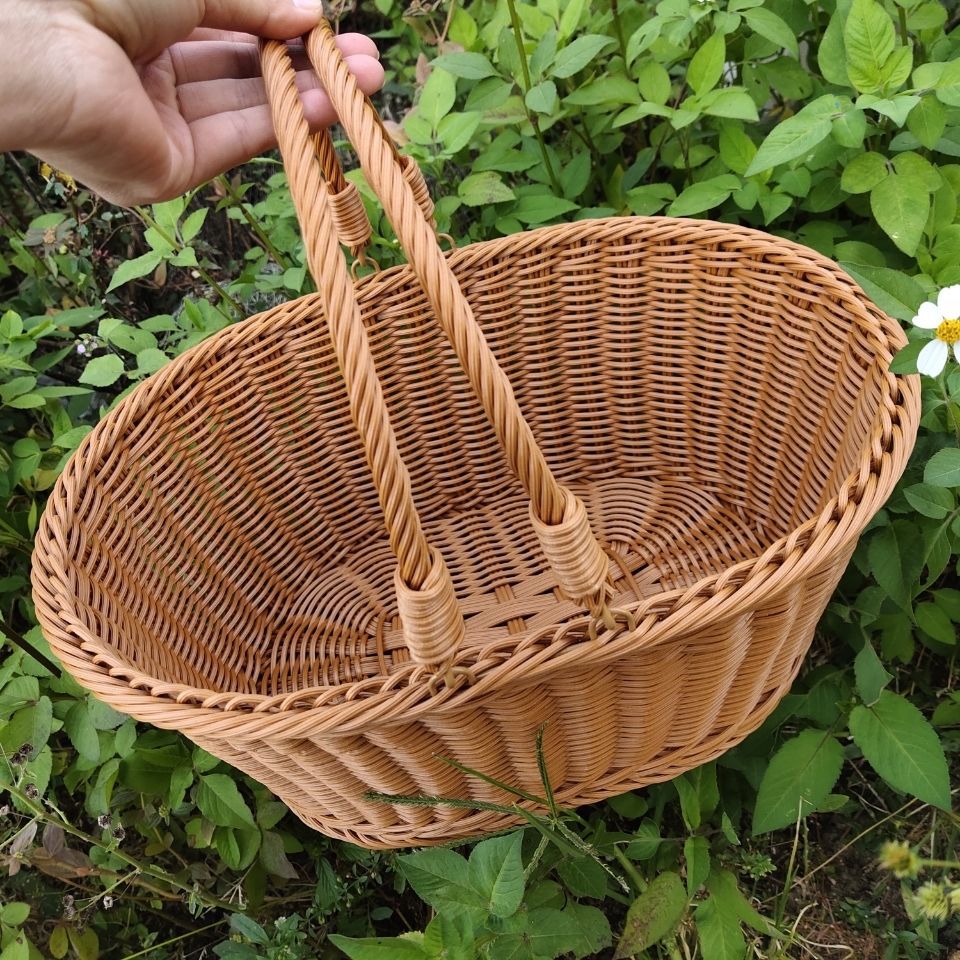 仿藤编织藤手提篮子家用买菜购物篮水果蔬菜蓝幼儿园野外提蓝