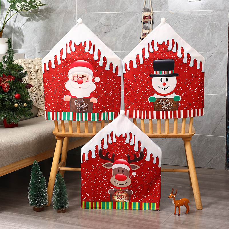 Christmas Decorations New Printed Chair Cover Cartoon Old Man Snowman Chair Cover Hotel Home Table Decoration
