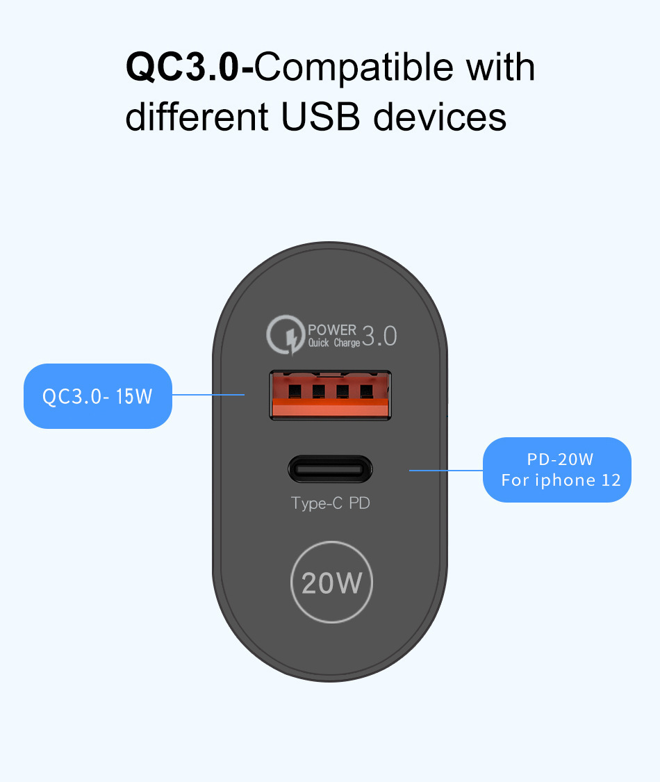 新款pd20w手机充电器 5v3a充电头type-c pd快充头欧美英规适配器