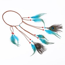 10根三珠孔雀羽毛头绳 彩色羽毛发带头带 印第安旅游景区热卖