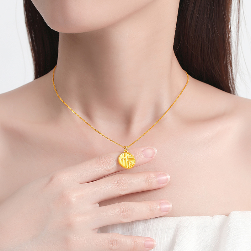 水贝黄金批发时尚黄金福牌吊坠999足金黄金吊坠3d硬金吊坠项链