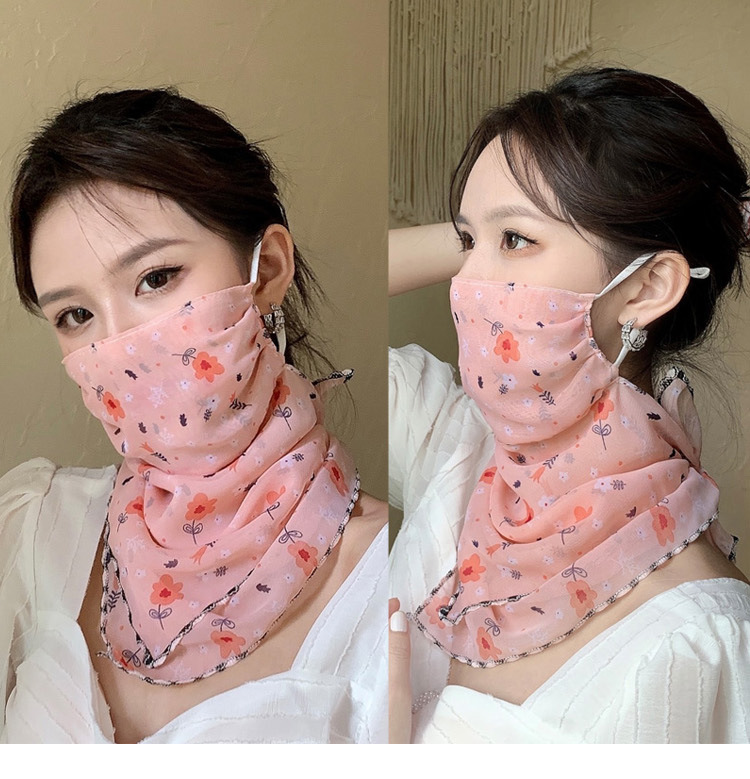 夏天季防晒围脖女丝巾遮脸挂耳面纱护颈套头小围巾脖套面纱假领子