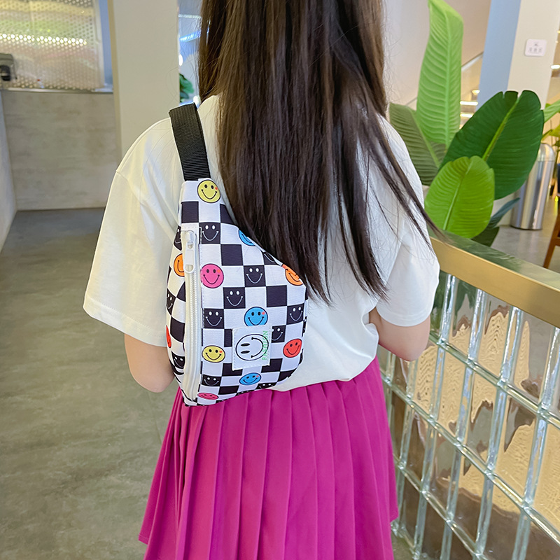 Children's Plaid Smiley Chest Bag 2022 Summer Fashion Princess Single-Shoulder Bag Female Personality Simple Princess Backpack