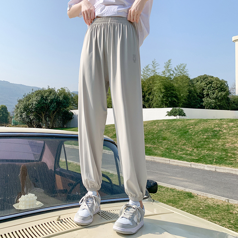 30060# Summer New Korean Style Simple Bear Sun-Proof Trousers Versatile Thin Ankle Banded Pants Women's Casual