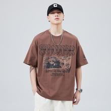 夏季美式复古重磅短袖t恤男宽松大码纯棉印花半袖休闲T恤衣服潮牌