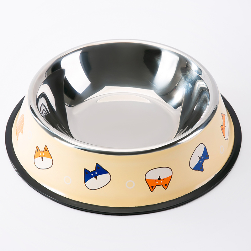 Dog Stainless Steel Printing Single Bowl Dog/Cat Bowl Small and Medium-Sized Dogs Food Basin Cat Rice Basin Drinking Bowl Pet Supplies