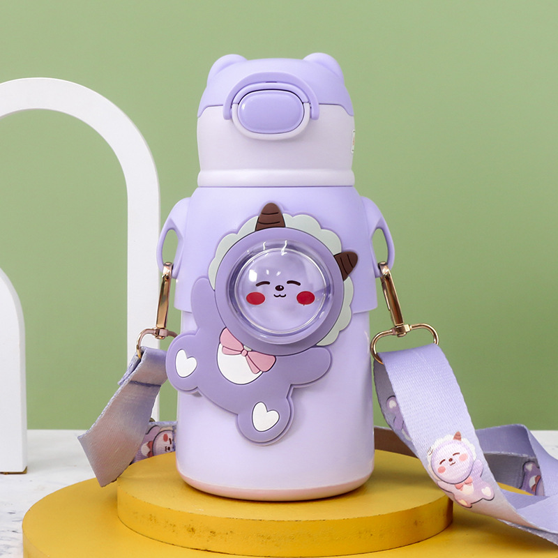 New Soft Cute 3d 3d Doll Leather Cover 316 Stainless Steel Vacuum Cup Children Bounce Straw Strap Straw Cup