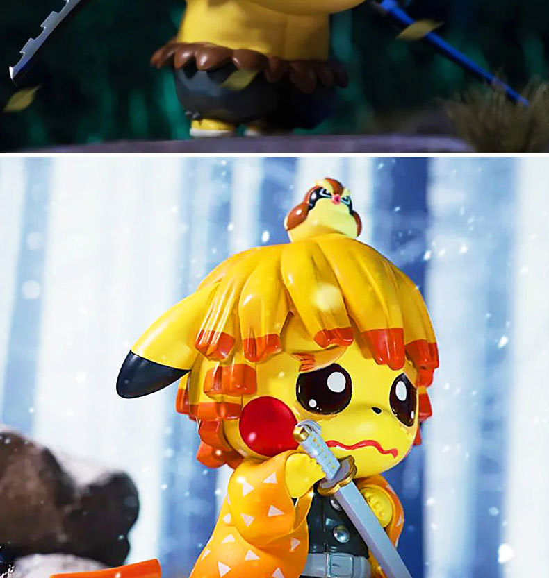 鬼灭之刃手办 皮卡丘cos祢豆子 我妻善逸 炭治郞 伊之助 玩具礼品