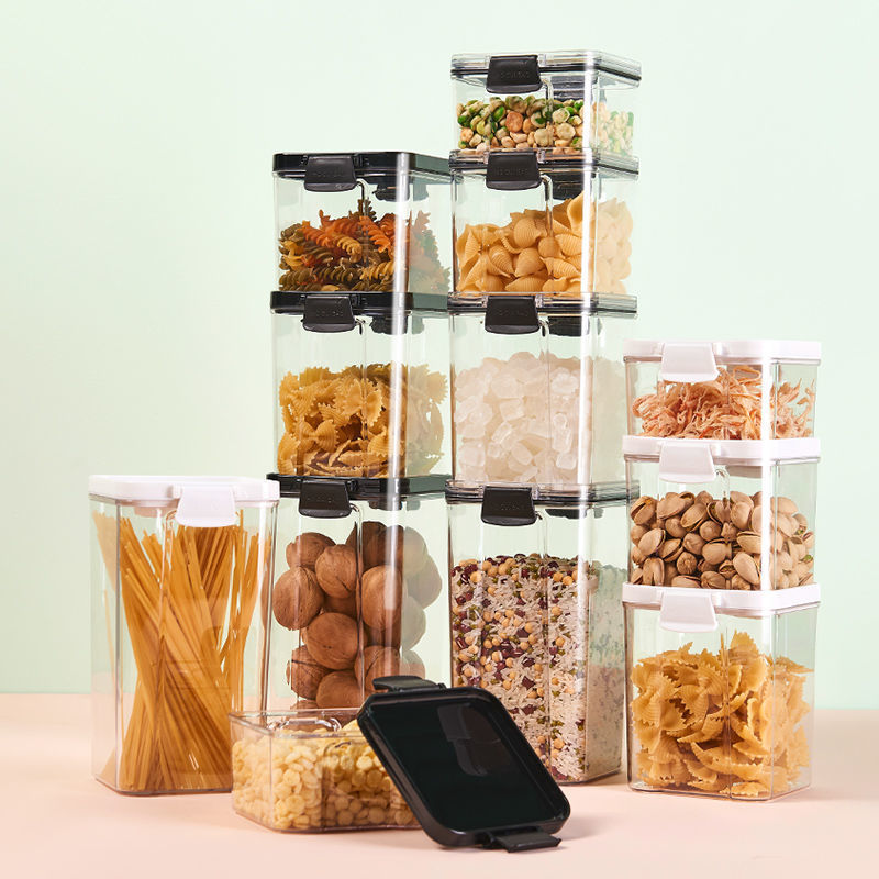 Square Transparent Sealed Jar Crisper Kitchen Cereals Storage Jar Snack Dried Fruit Storage Tank Factory Direct Sales