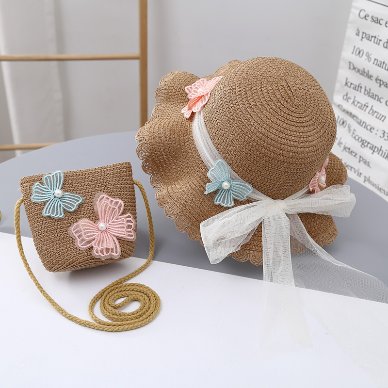 Children's Sun Hat Summer Girls' Sun Hat Bag Set Baby Girls' Western Style Lace Princess Beach Hat