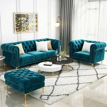 美式古典轻奢小户型客厅单双三人拉扣后现代丝绒布艺沙发组合家具