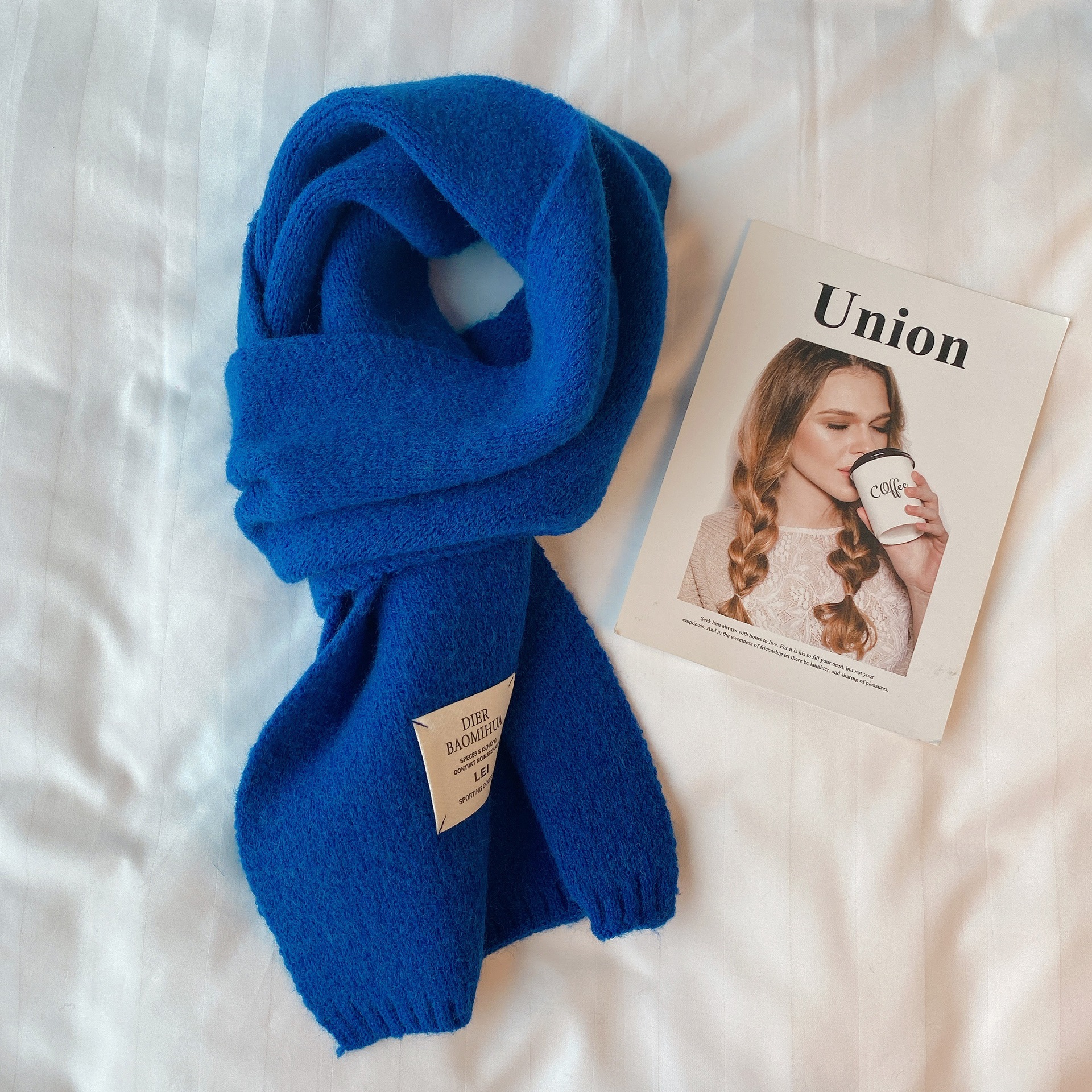 Autumn and Winter New Super White Klein Blue Simple Series Solid Color Knitted Wool Keep Warm Decorative Scarf Scarf Scarf