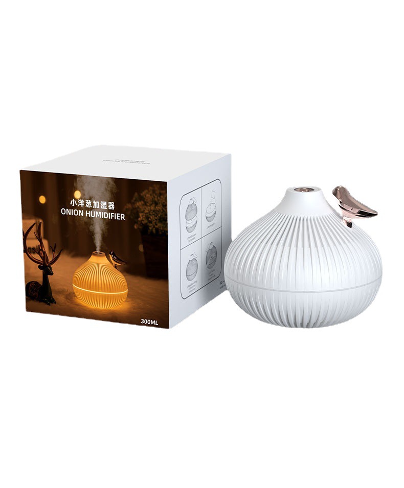 300ml Heavy Fog Onion Humidifier Mute Humidifying Two-Speed Spray Usb Humidifier with Sleeping Three-Color Temperature Night Light