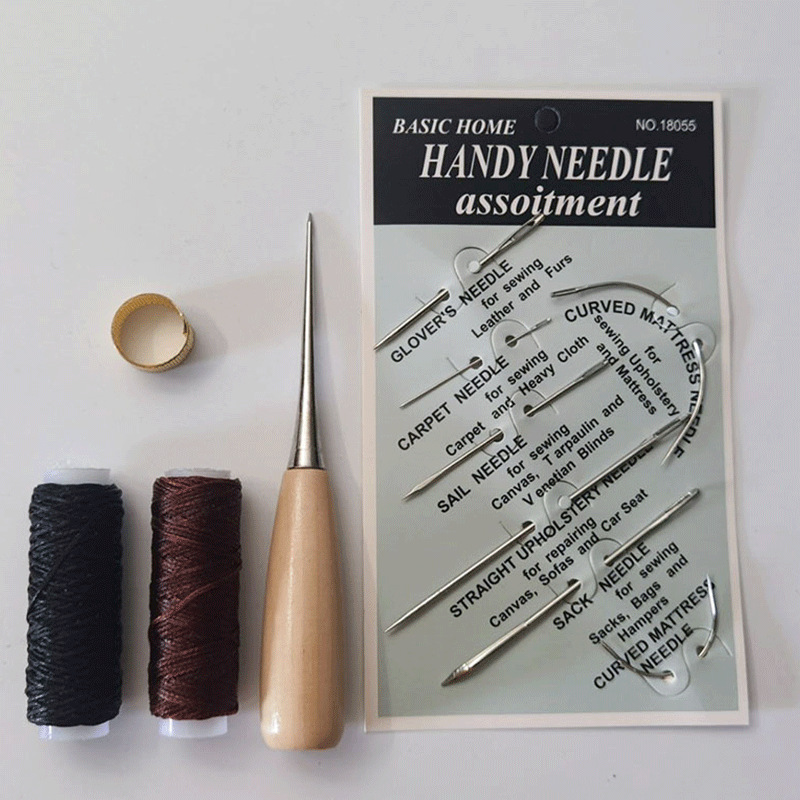 Hand Sewing Set Leather Tool (Small Black Thread Tool Set) Leather Crafted Wax Line Package Leather