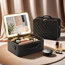 WTOBOX专业化妆品收纳包多功能带镜子带灯纹绣工具包可套拉杆化妆