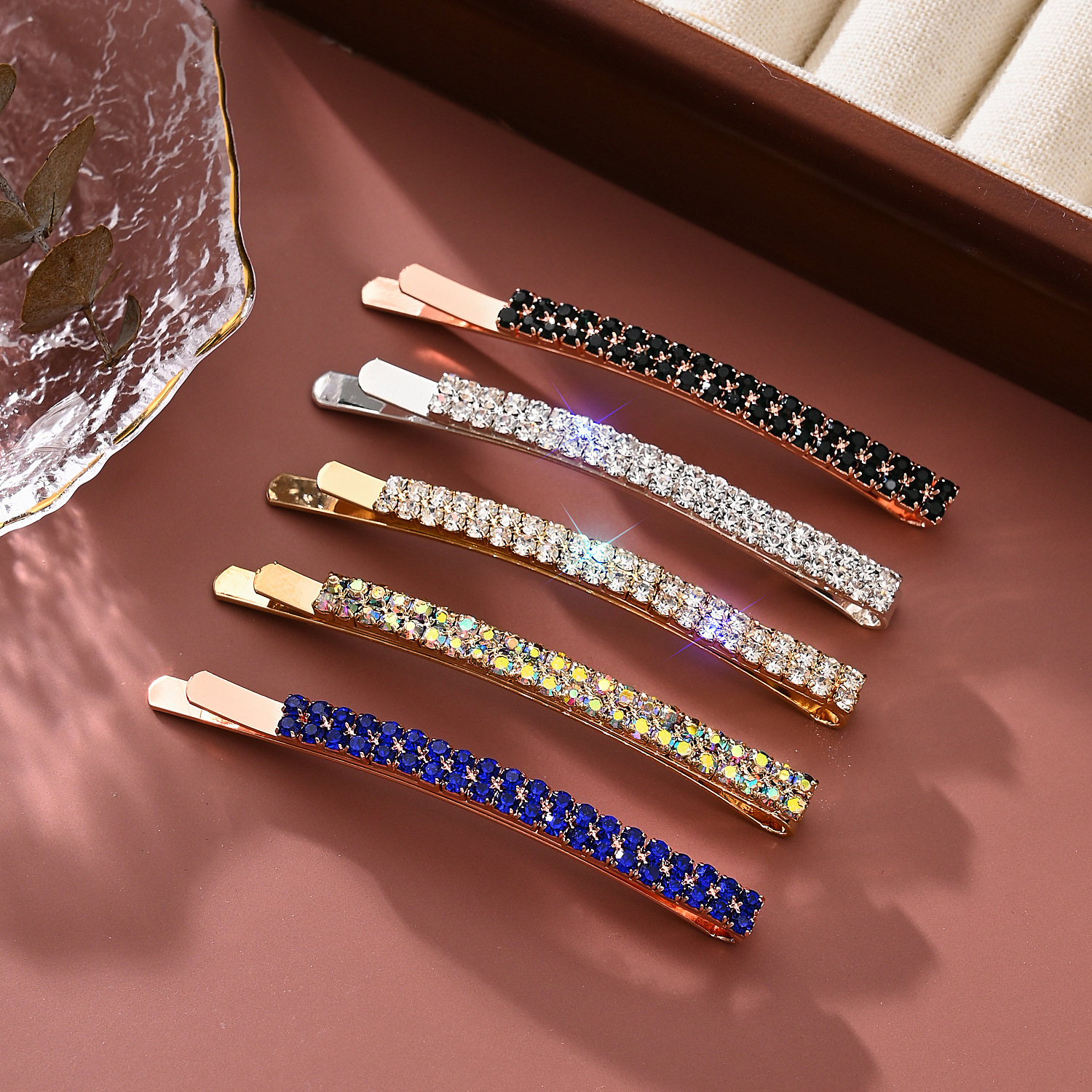 厂家直销韩版发夹蝴蝶结发卡双排爪链水钻一字发饰刘海边头饰碎发