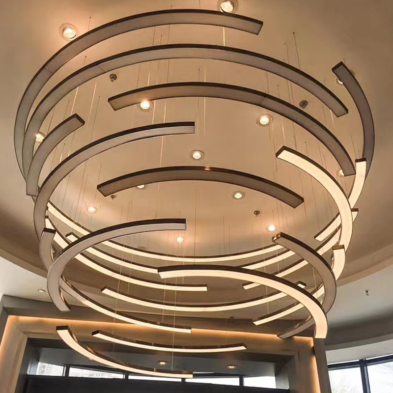 中山工厂非标定制弧形灯办公灯圆弧灯异形灯圆环健身房工程大吊灯