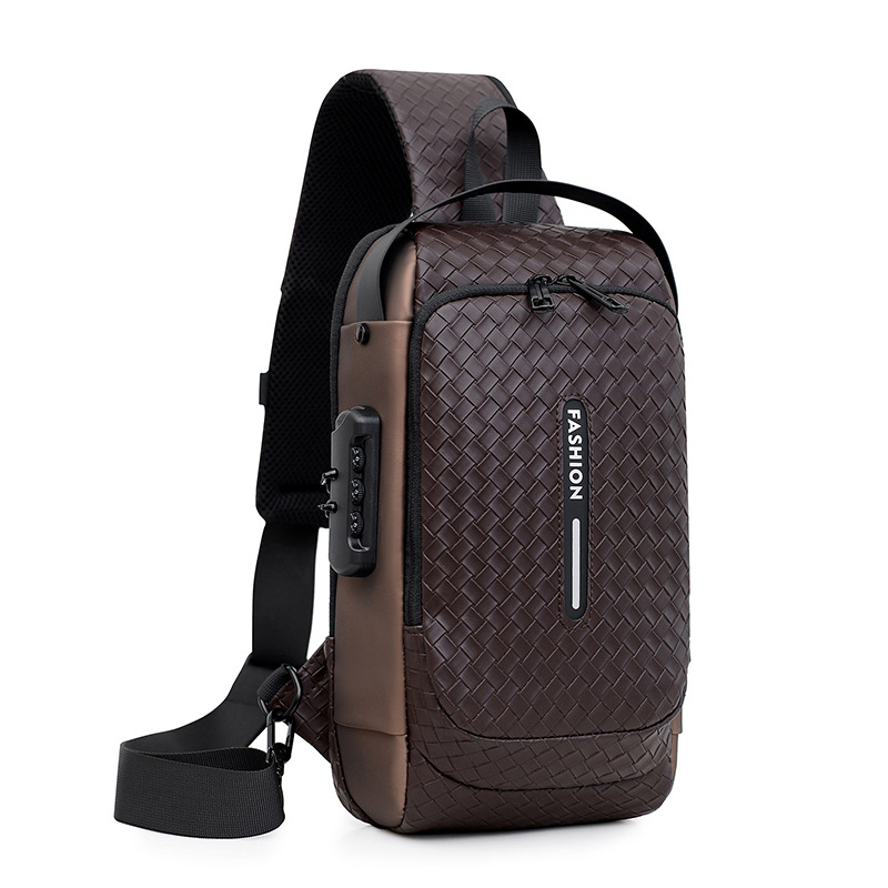 Men's New Woven Motorcycle Bag Multi-Functional Large Capacity Anti-Theft Chest Bag Usb Charging Sports One-Shoulder Crossbody Bag