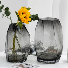 现代简约北欧几何灰色玻璃花瓶样板间轻奢摆件创意家居软装饰冠腾