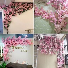 樱花树婚庆网红店背景墙面客厅吊顶空调管道装饰塑料假花藤条