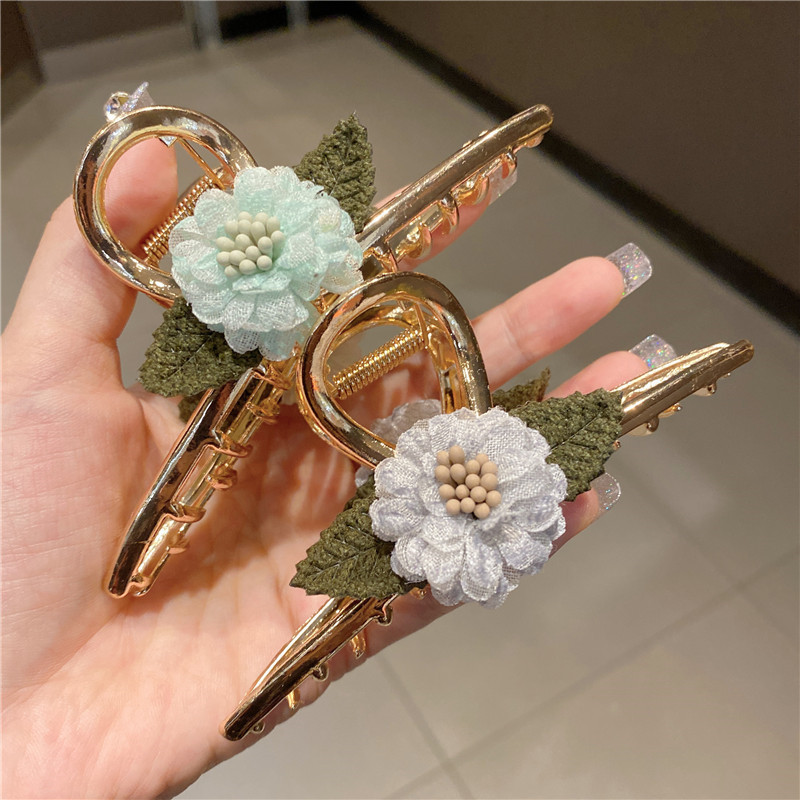 新款大号鲨鱼夹合金金属后脑勺抓夹气质优雅花朵发夹发量多头饰女