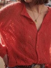 5529很仙的马海毛毛衣女法式镂空红色针织开衫外套薄款