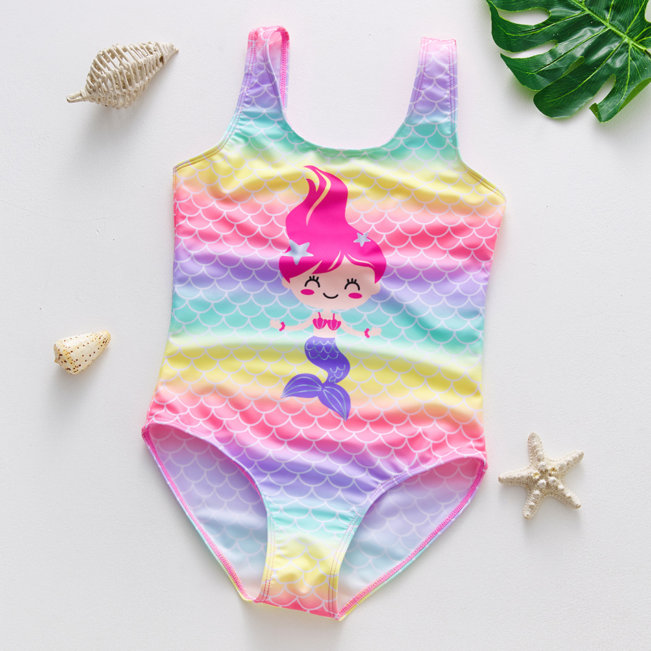 Spot Children's Swimsuit Girls' Colorful Gradient One-Piece Swimsuit Mermaid Girls Swimwear 9052