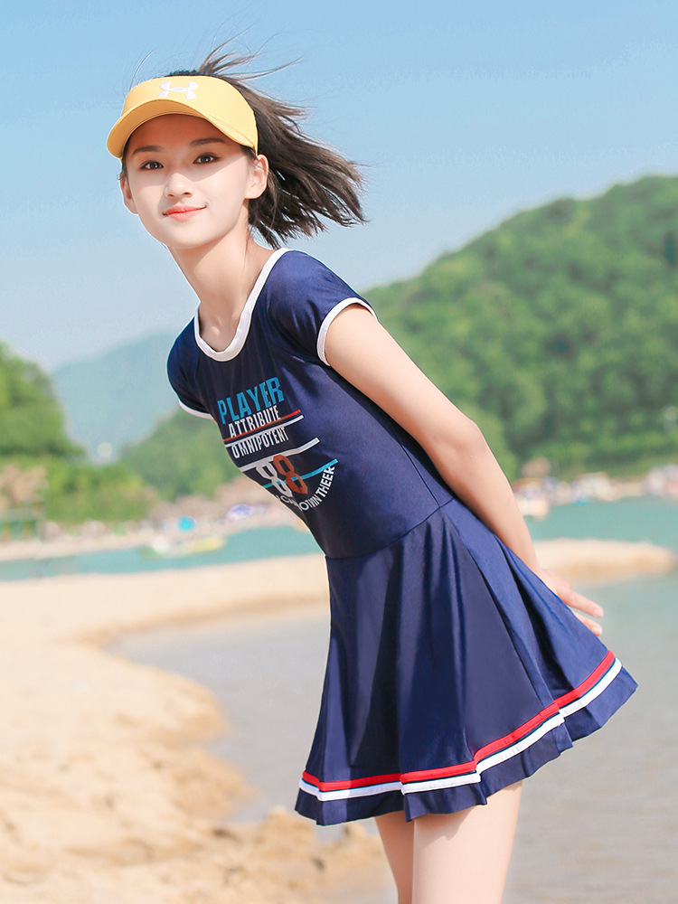 女童泳衣裙式夏季儿童保守速干女孩小学生防走光女大童连体游泳衣