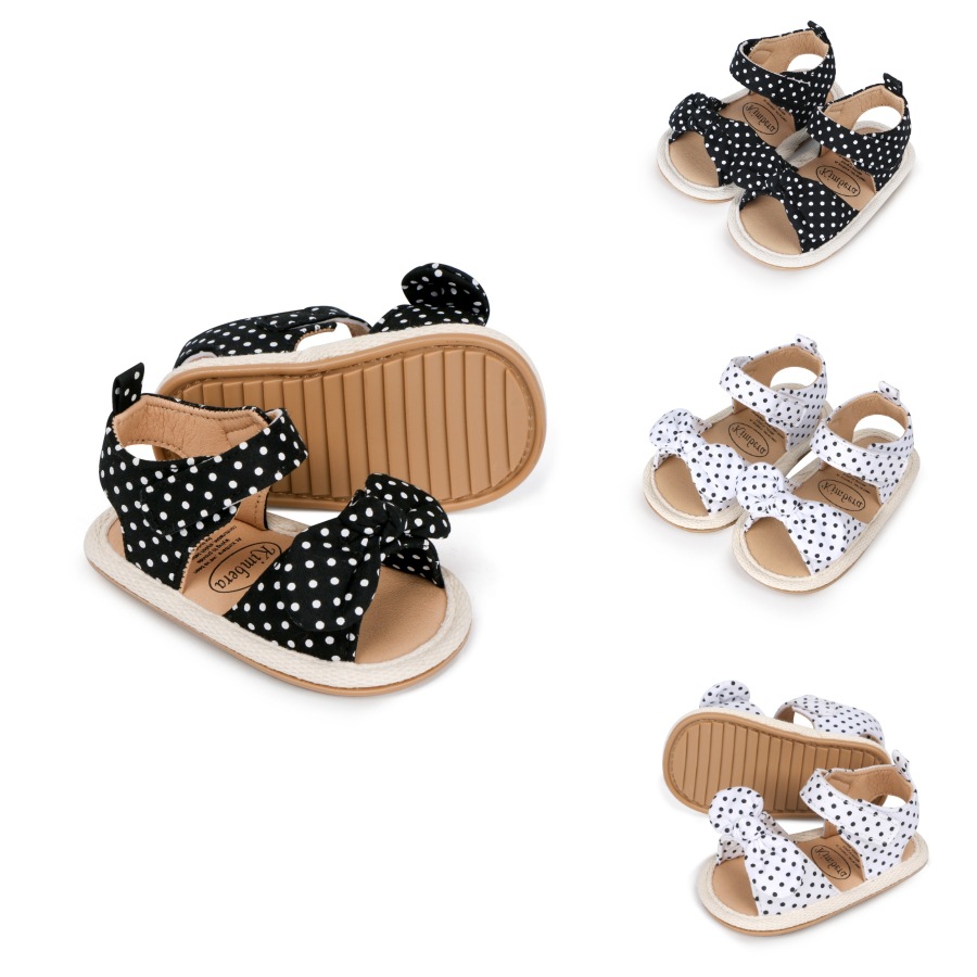 夏季新款蝴蝶结波点宝宝凉鞋 0-1岁新生儿学步鞋软胶底防滑婴儿鞋