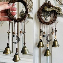 女巫铃铛保护门把手挂件 藤条风铃 女巫祈福水晶风铃家庭房间装饰