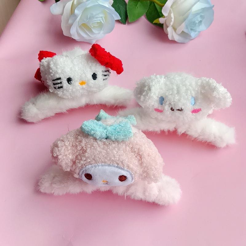 Plush Cartoon Doll Sanrio Hair Accessories Cinnamoroll Babycinnamoroll Grip Wholesale Back Head Clip Winter Plush Barrettes