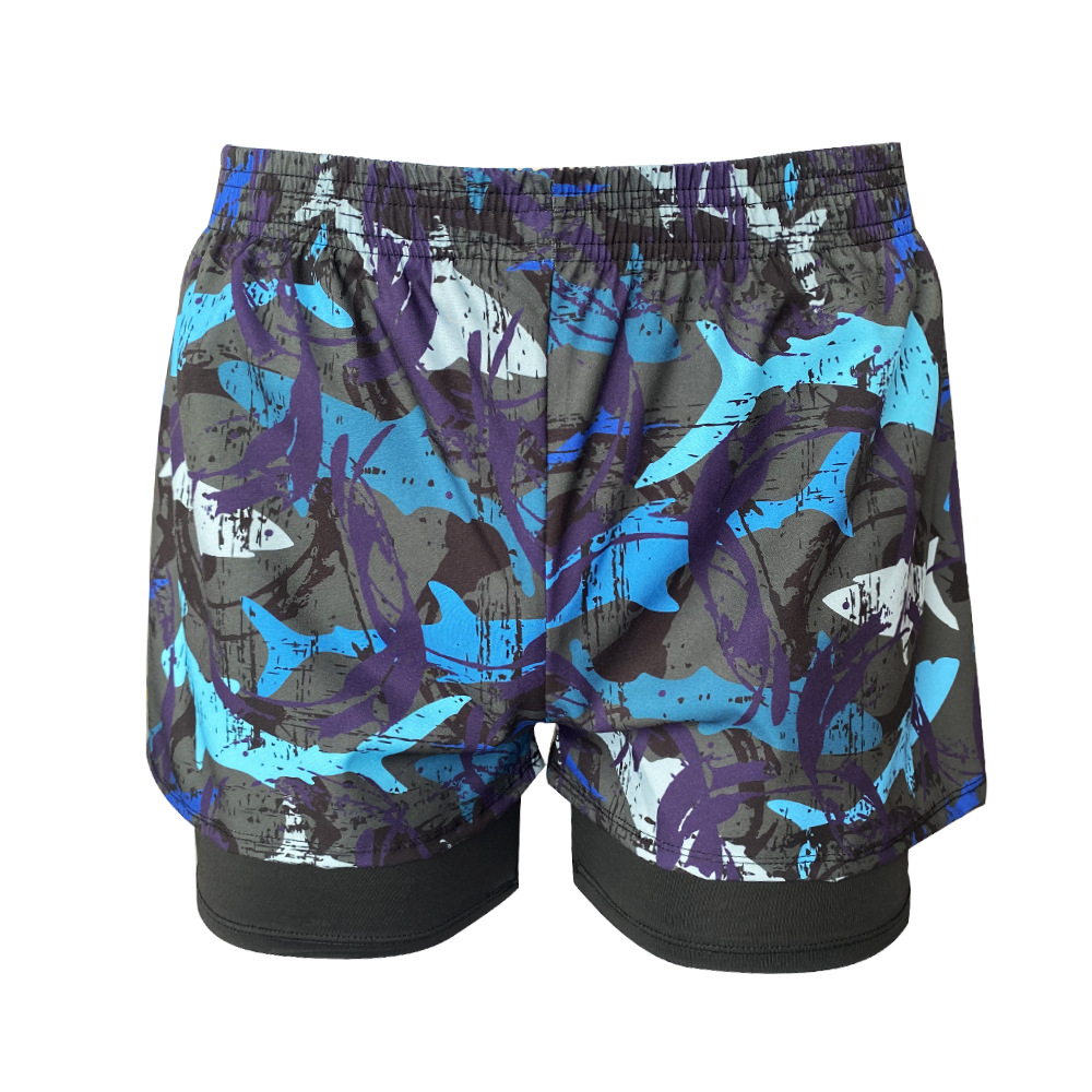 Swimming Trunks Men's Anti-Embarrassment Double-Layer Quick-Drying Swimsuit Suit Hot Spring Breathable Swimming Camouflage Boys Loose Swimsuit