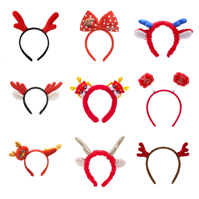 Red Dragon Year Headdress Cute Dragon Horn Headband Cartoon Chinese Zodiac Signs Festival Performance Photo Hairpin Girl Super Cute Headband