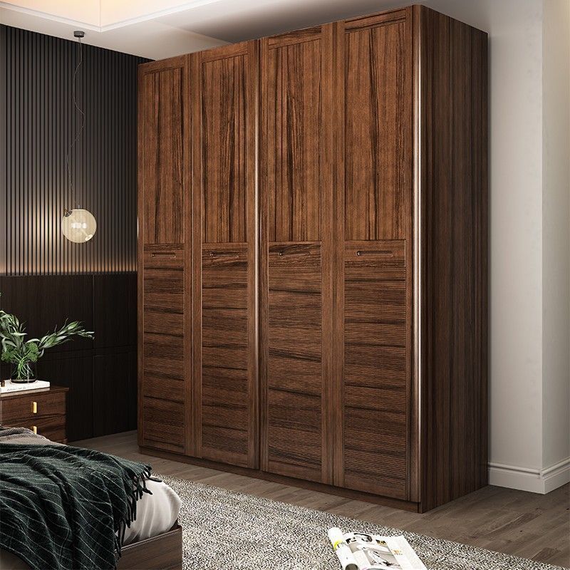 新中式全实木衣柜组合家用卧室乌金木衣橱轻奢现代简约四门收纳柜