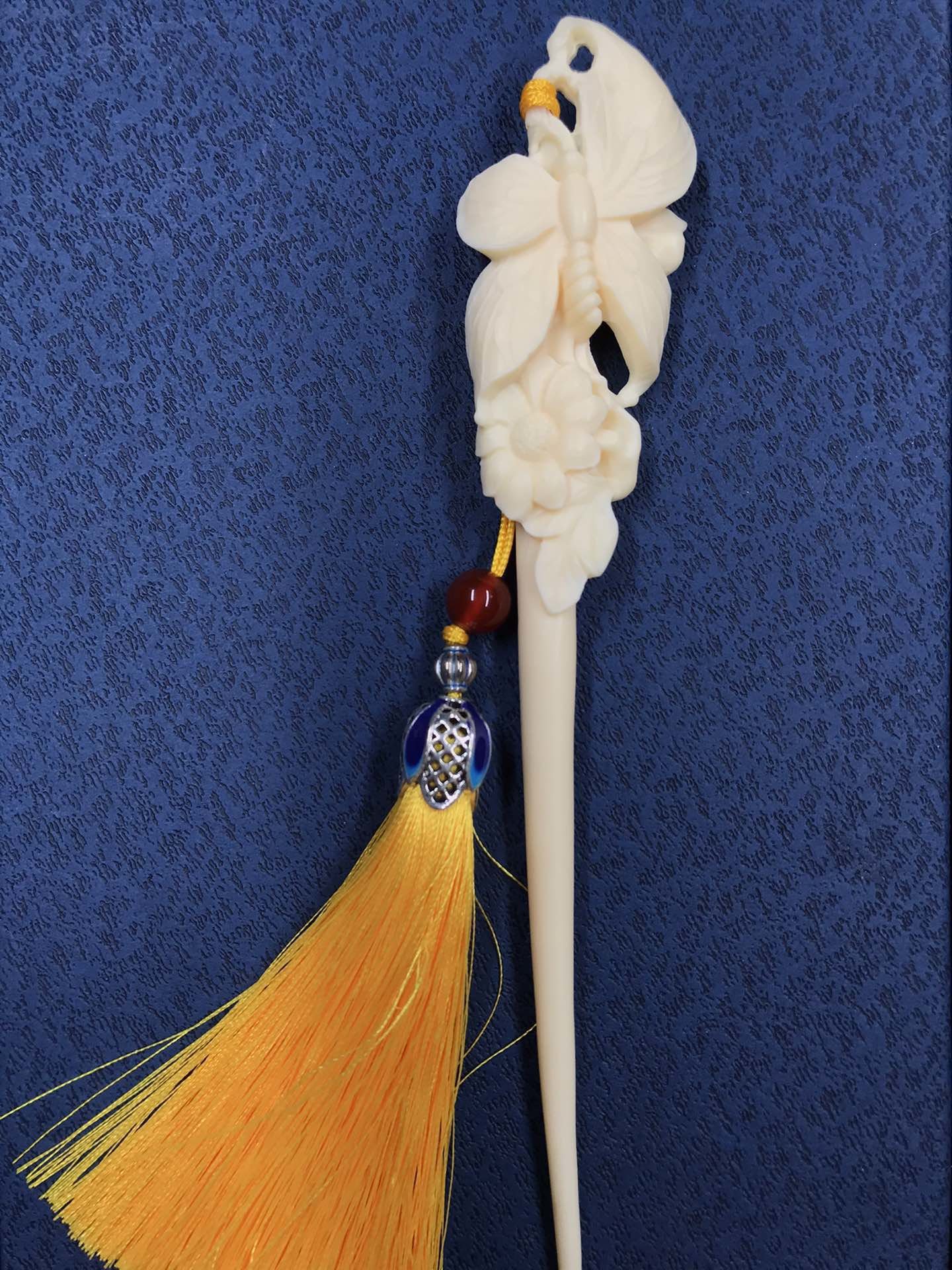 象牙果雕刻蝴蝶发簪梅花发簪20cm古风旗袍款菩提子个性发饰礼盒装