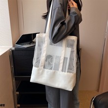 日韩细网眼沙滩单肩帆布包镂空可重复使用购物袋学生时尚网包