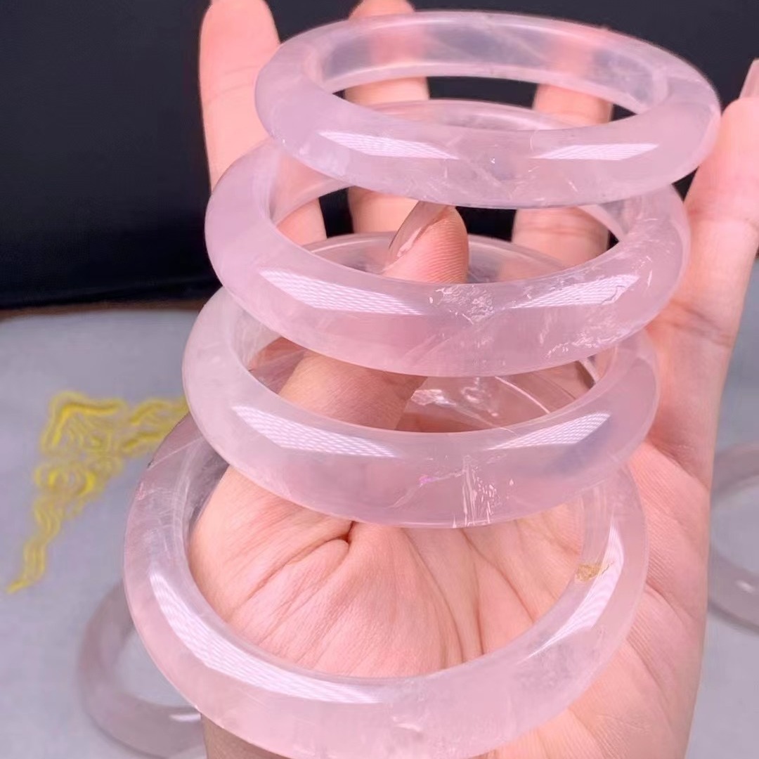 爆款星光粉水晶手镯 莫粉少女六芒星光 莫桑比克粉晶手镯冰透粉晶