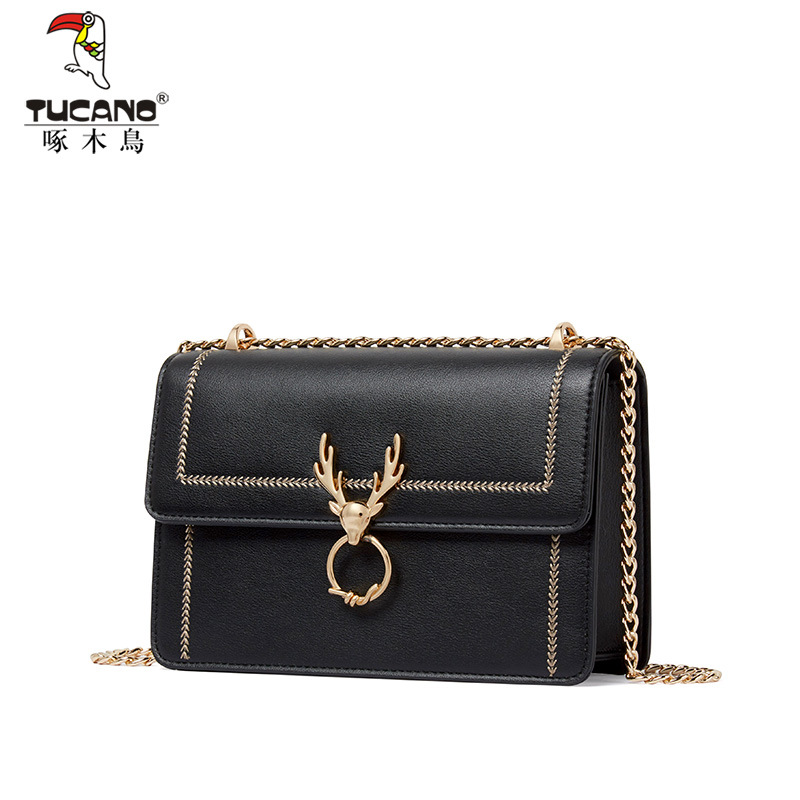 啄木鸟真皮包包女2024新款百搭链条包春季小方包高级感单肩斜挎包