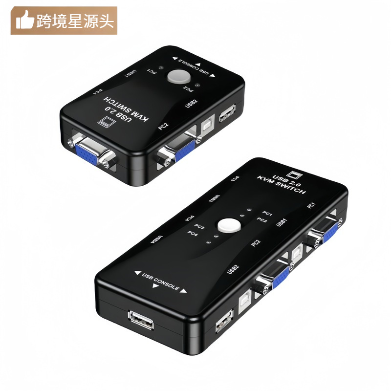 kvm切换器2口4口 手动vga二进一出切换器usb带键盘鼠标切换 4进1