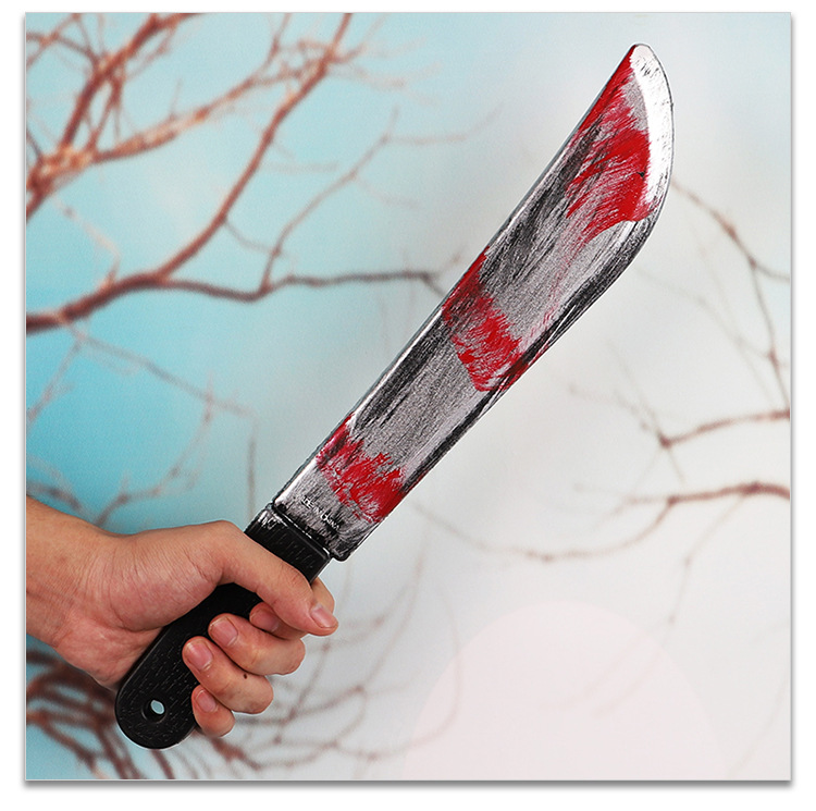 万圣节道具 牛叉穿头仿真刀带血尖刀死神镰刀斧兵器 化妆服饰道具