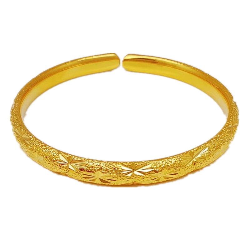 2020新款仿越南沙金开口手镯男女 24k镀金假黄金手镯首饰久不掉色