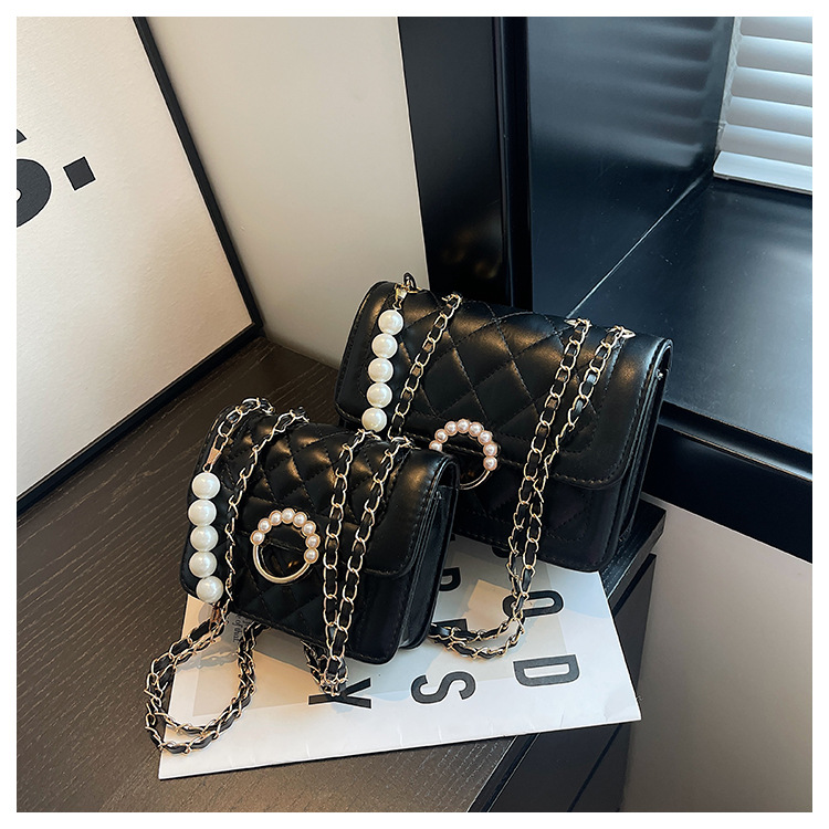 Summer Mini Bag 2022 New Fashion Pearl Chain Bag Women's Bag Summer All-Match White Shoulder Messenger Bag