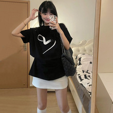 设计感印花黑色短袖T恤女夏新款高级感小众潮牌宽松休闲上衣40309