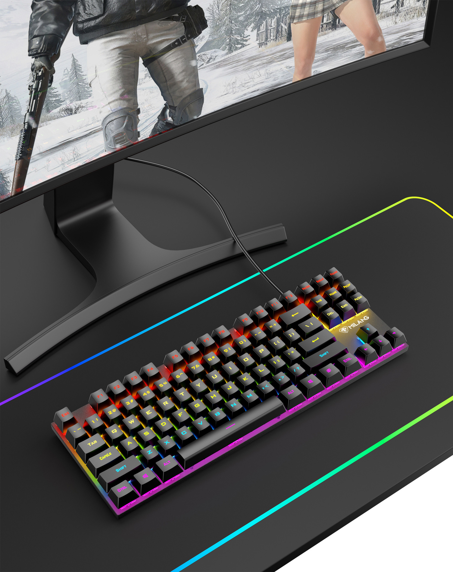 米狼mk809真机械键盘87键青轴游戏电竞办公笔记本机械键盘 亚马逊