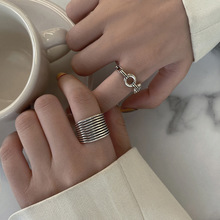 时尚女式镂空猪鼻子复古戒指不规则几何型个性做旧开口金属指环