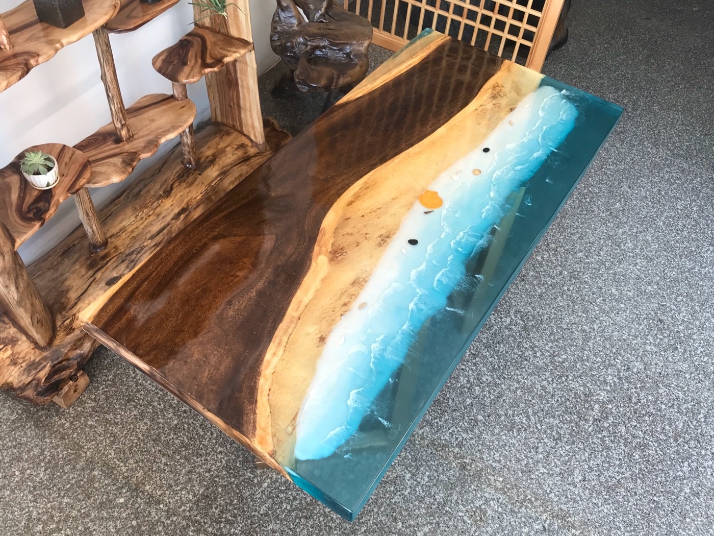 环氧河流树脂大板桌现代茶桌书桌透明桌办公桌酒店客栈民宿接待桌