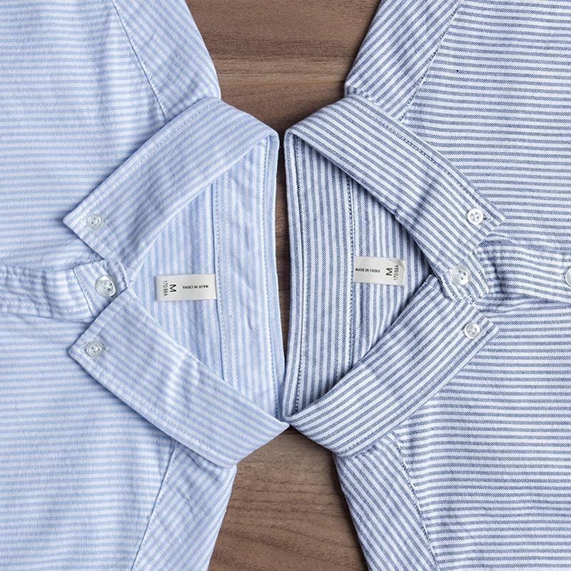 春装新款纯棉牛津纺衬衫男士长袖休闲打底寸衫水洗蓝条纹衬衣男潮