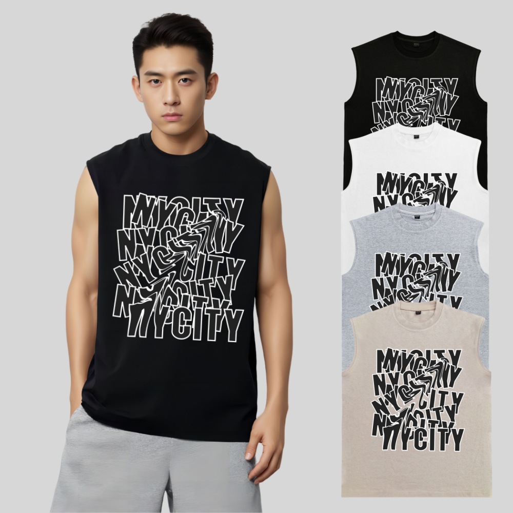 国潮牌扭曲杂乱字母印花坎肩篮球背心男夏季百搭宽松情侣无袖上衣