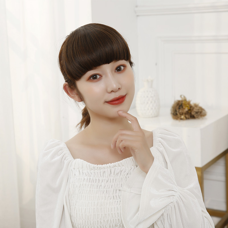 假发齐刘海一刀齐一片式逼真发片哑光丝可烫可修剪一件代发现货足